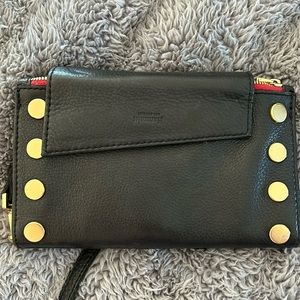 Hammitt Levy Black Brushed Gold Red Zipper Leather Bag Handbag Small